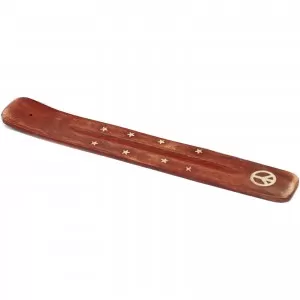 Brass Inlaid Mango Wood Ash Catcher ~ Peace